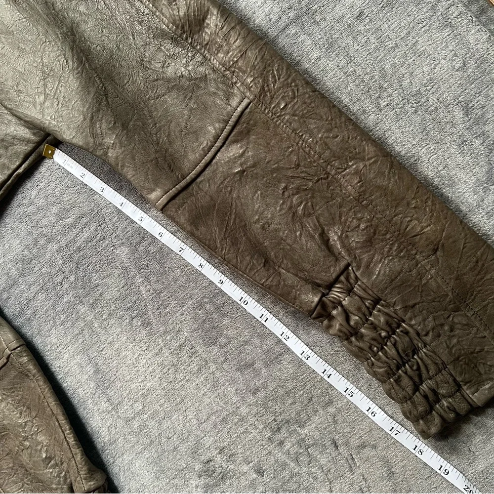 ROCOCO Crinkle Leather Pants Sz S Barrel Drop Crutch Crop Harem Olive Green Soft - Picture 14 of 17